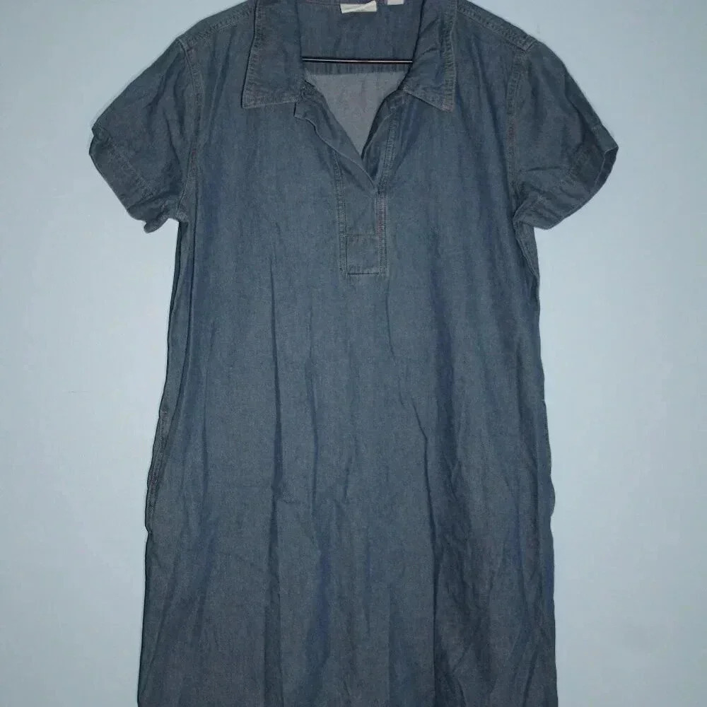 Vermont Country Store Brand Denim Midi Dress with Pockets Modest